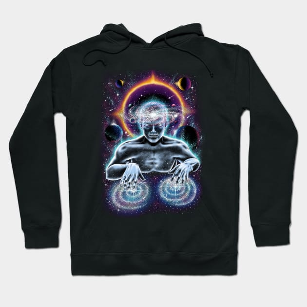 Cosmic DJ Funny Galaxy EDM Music Festival Party Hoodie by Dojaja